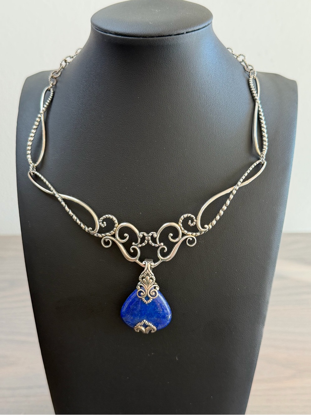 Carolyn Pollack Sterling Silver Filigree Collar Necklace w Lapis Lazuli Pendant